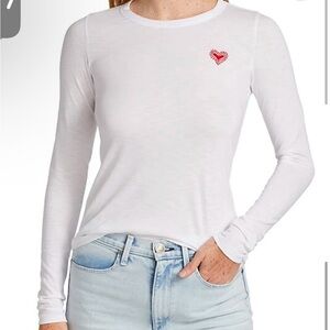 NWT Rag & Bone White Embroidered Heart Long Sleeve Tee